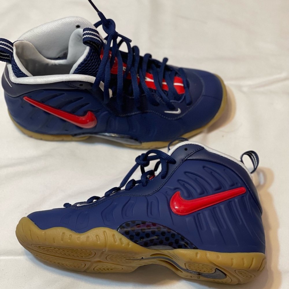 Nike foamposite sneakers, colors: red blue white & beige, Size: boys 4.5